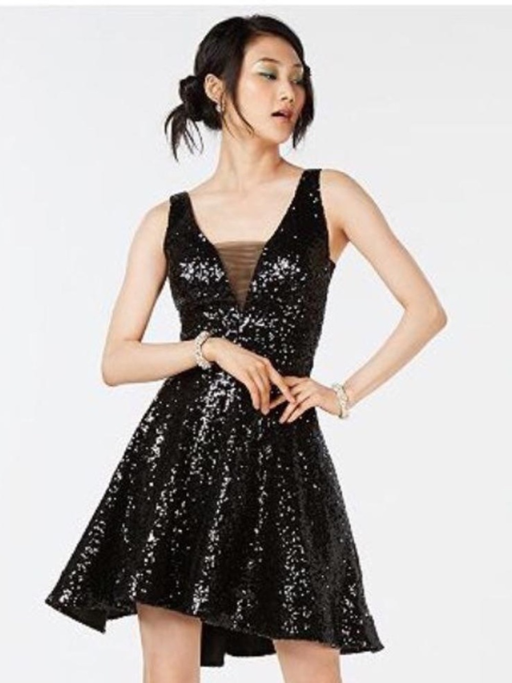 B DARlIN Sequin Homecoming, Party, Formal, Glam V-back Fit & Flare Dress Sz 7-8